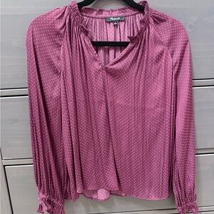 Madewell long-sleeve blouse w/ delicate dotted pattern and a ruffled neckline